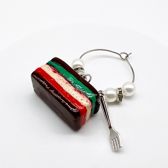 Italian Rainbow Cookie Wine Glass Charms – Set of 4 | Handmade Christmas Clay - Picture 3 of 9